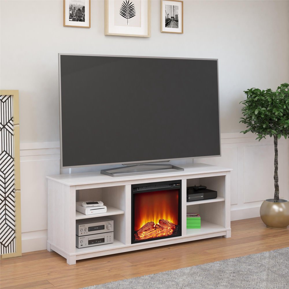 Ameriwood Home Kahle TV Console with Fireplace for TVs up to 60", Ivory