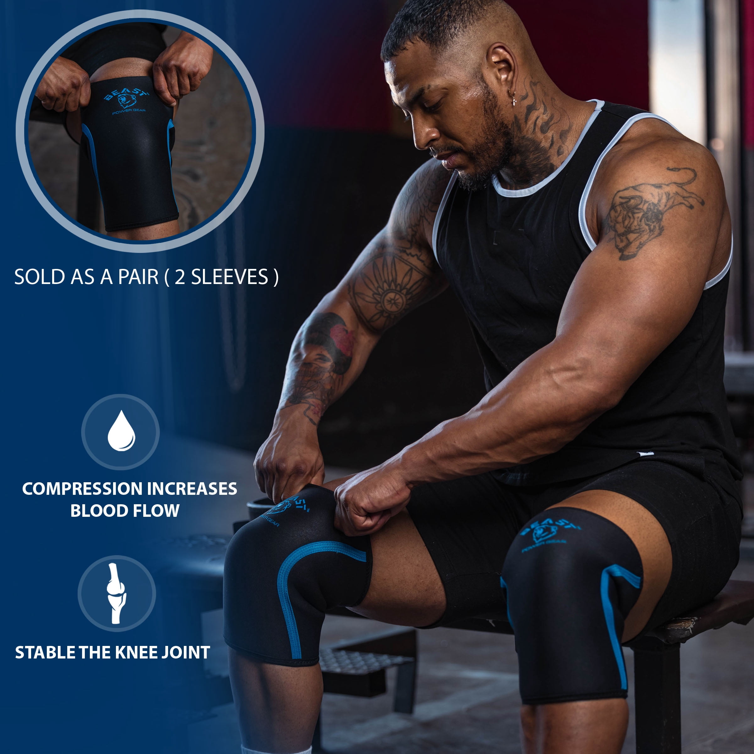 Neoprene Compression Knee Sleeves 7MM (Pair) Enhanced Knee Support in Squats Powerlifting Weightlifting and Wrestling – Unisex