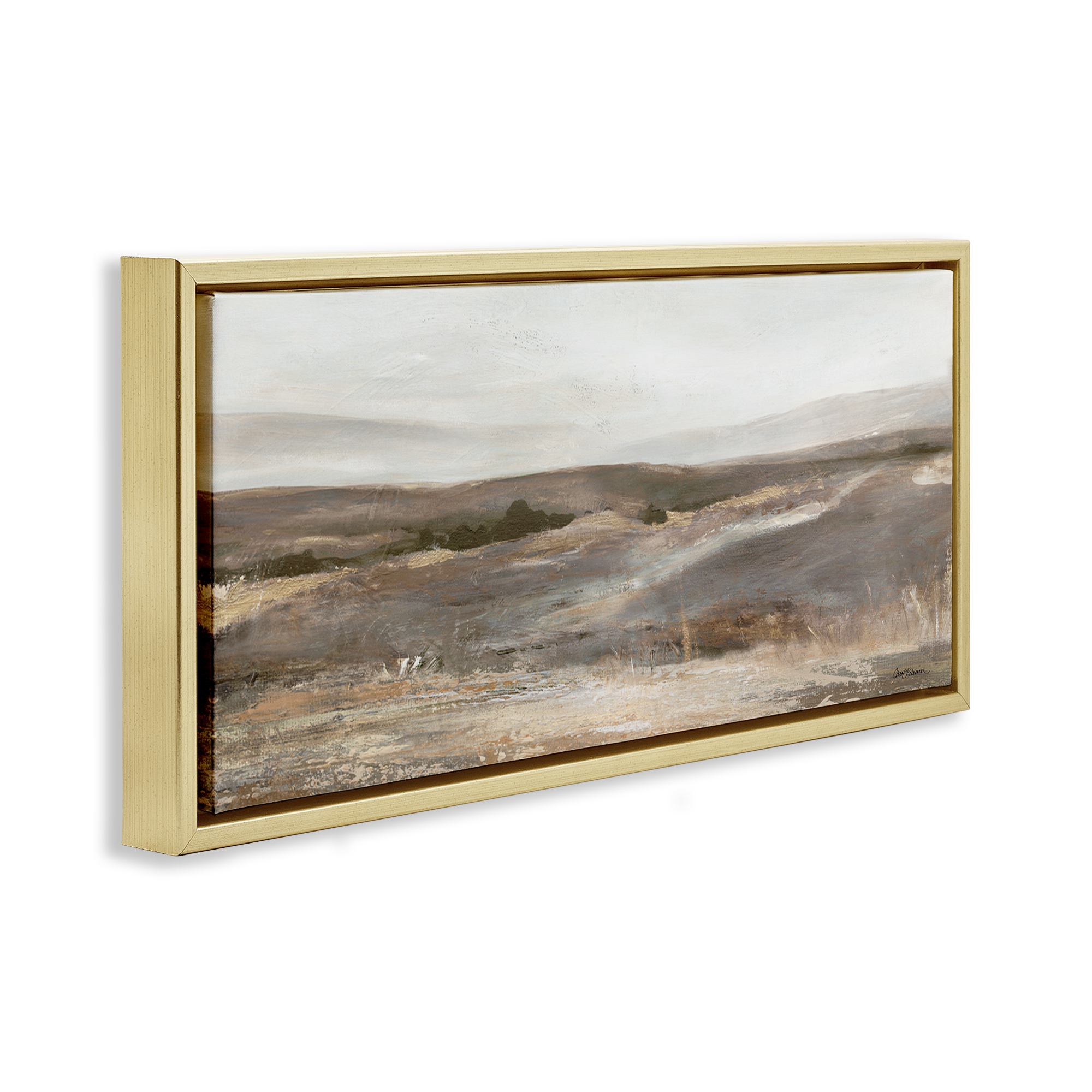 Stupell Industries Desert View Abstraction Landscape & Nature Painting Gold Floater Framed Canvas Art Print Wall Art, 31 x 14