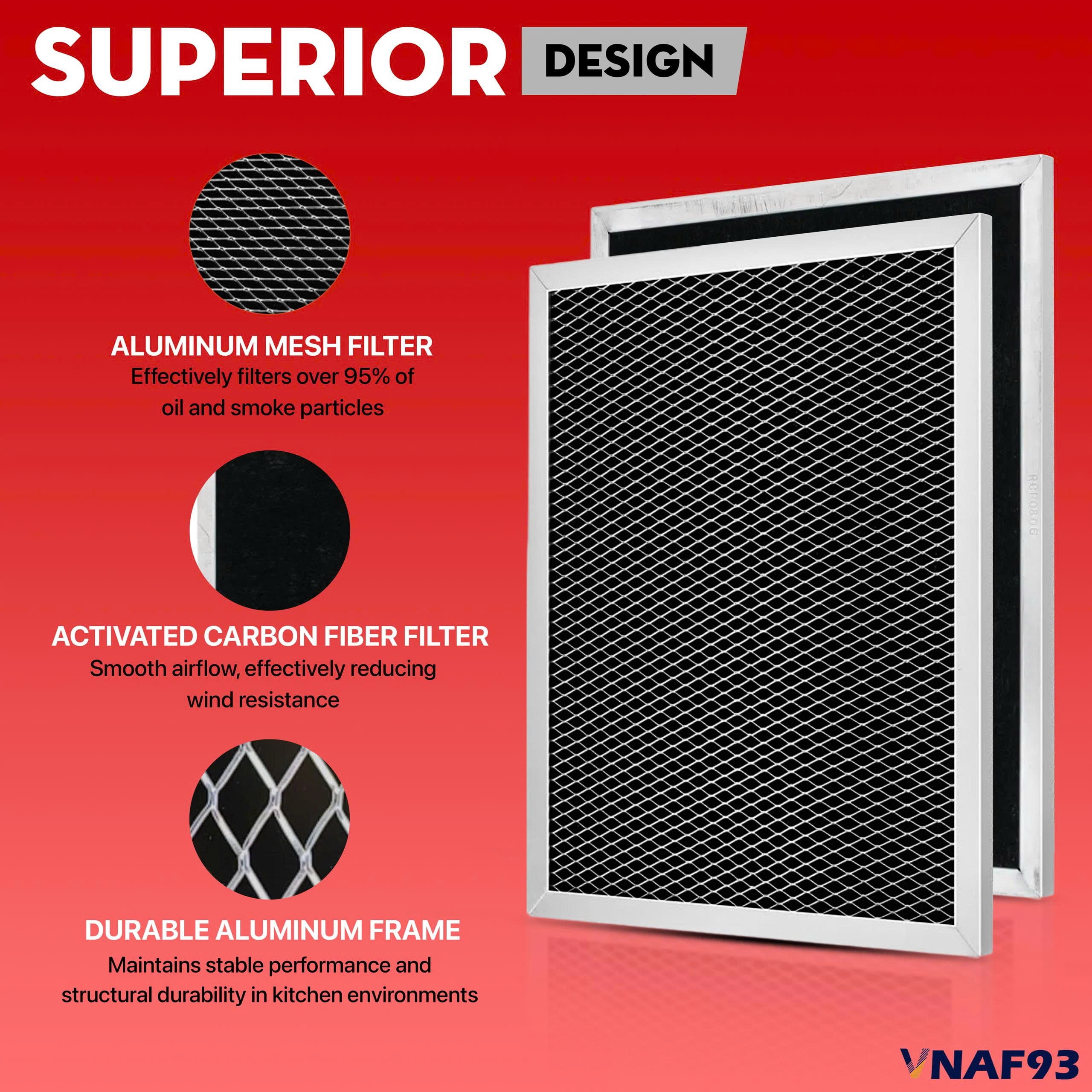 VNAF93 Upgraded 4 Pack 97007696 Range Hood Filter - 41f Stove Hood Vent Filter Replacement For Broan & Nutone Charcoal Carbon Combo Replace 6105c 97005687 - Size 8.75 x 10.5 x 0.35 Inche
