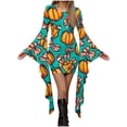 thumbnail image 2 of Women's Halloween Magic Long Sleeve Ladies Pumpkin Costume with Round Neck Swing Dress Green S, 2 of 3