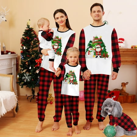 

Christmas Pyjamas Matching Family Pajamas Sets Xmas Pjs Letter Print Tops and Plaid Pants Sleepwear Nightwear for Women Men Kids Baby Pet/Pet-M