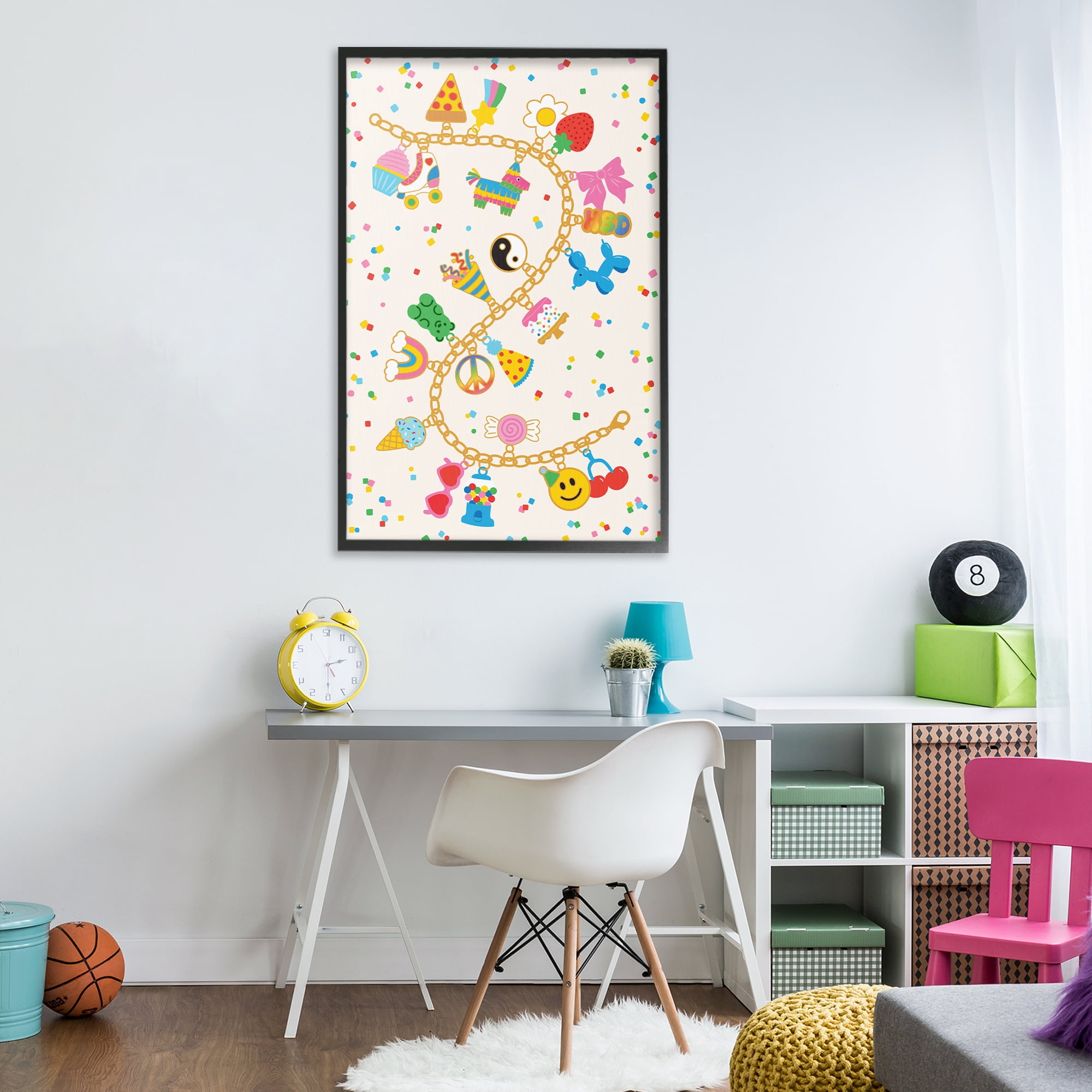 Stupell Industries Playful Party Charm Bracelet Black Framed Giclee Art, design by Nadia Hassan