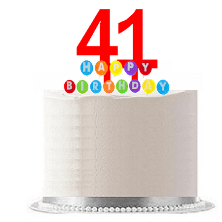 Item#041WCD - Happy 41st Birthday Party Red Cake Topper & Rainbow Candle Stand Elegant Cake Decoration Topper (Stewart Lee 41st Best Stand Up)
