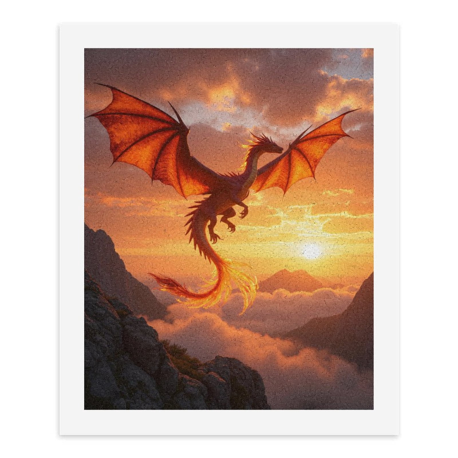 Paint By Numbers Kit for Adults Beginner - DIY Fire Dragon Soaring At Sunset Canvas Painting Kits for Adults, Frameless Paint By Number for Adults for Home Wall Decor 16x20 Inch