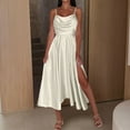 thumbnail image 2 of THDHVS Wedding Guest Dress,Plus Size Cocktail Dress,Women Summer Cowl Neck Sleeveless Slip Dress Pleated Detail with High Slit Beige, 2 of 8