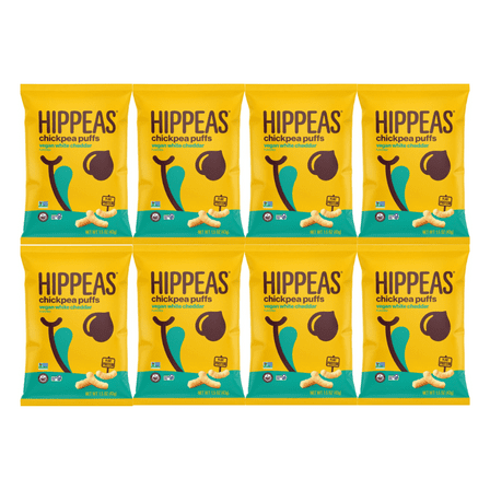 Snack Pack Hippeas Chickpea Puffs Vegan White Cheddar 8 Pack, 1.5oz – Crunchy Snack, Gluten-Free, Non-GMO, Plant-Based Protein, Healthy On-the-Go Snack for Lunch, Work, Travel