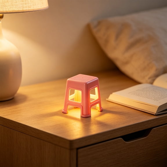 Mini Stool Shaped Lamp Ornament Lighting - Plastic Desk Decorative Light, Soft Eye Protection, Stable Non-Tip Base, Easy Control Buttons, Pink