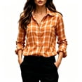 thumbnail image 2 of FDGIU Women's Plaid Button Down Shirt, Lapel Long Sleeve Loose Fit Collared Blouse Casual Tops for Office Daily Travel Outfits, 2 of 7