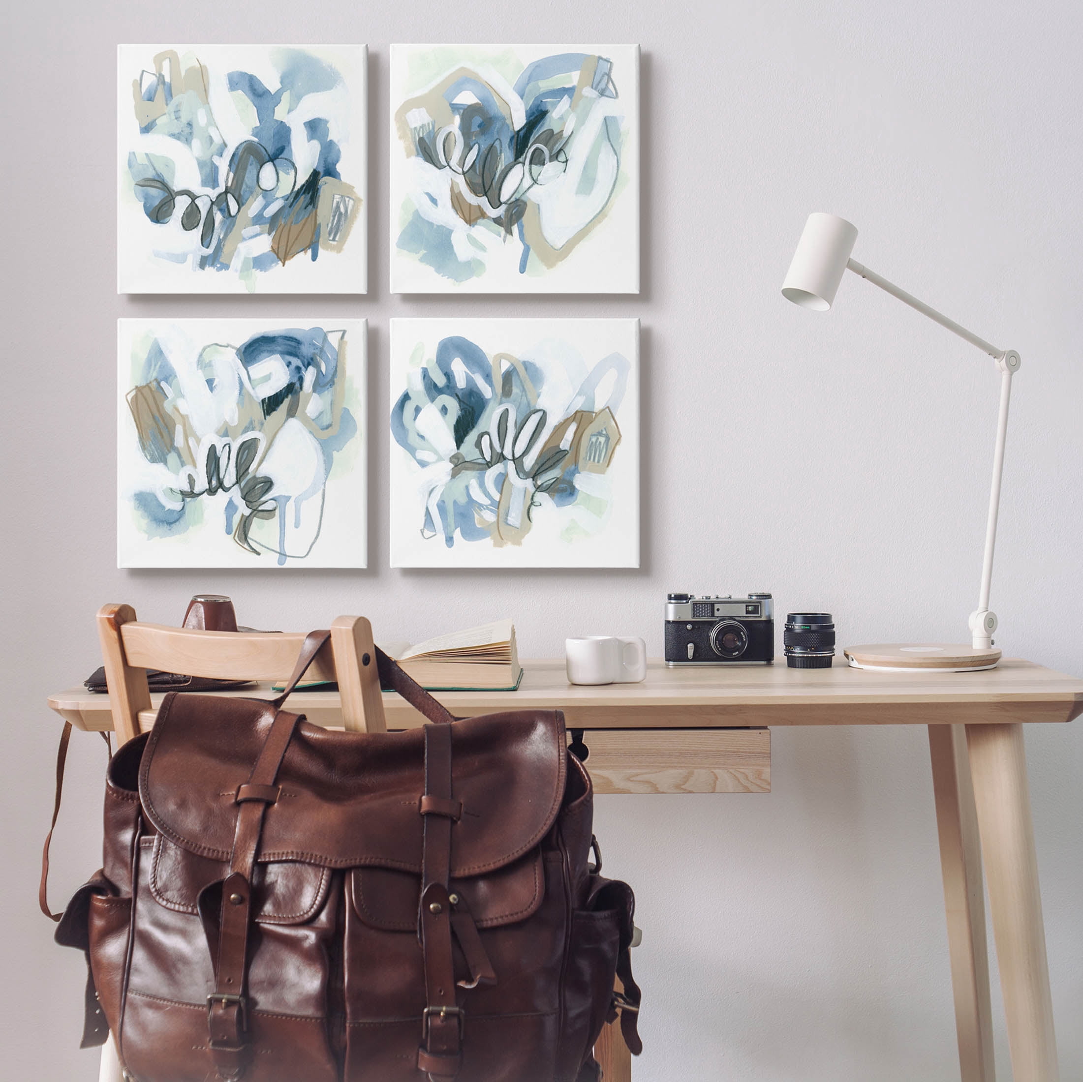 Stupell Industries Abstract Blue Squiggle Collage Painting Gallery Wrapped Canvas Print Wall Art, Set of 4, Design by June Erica Vess