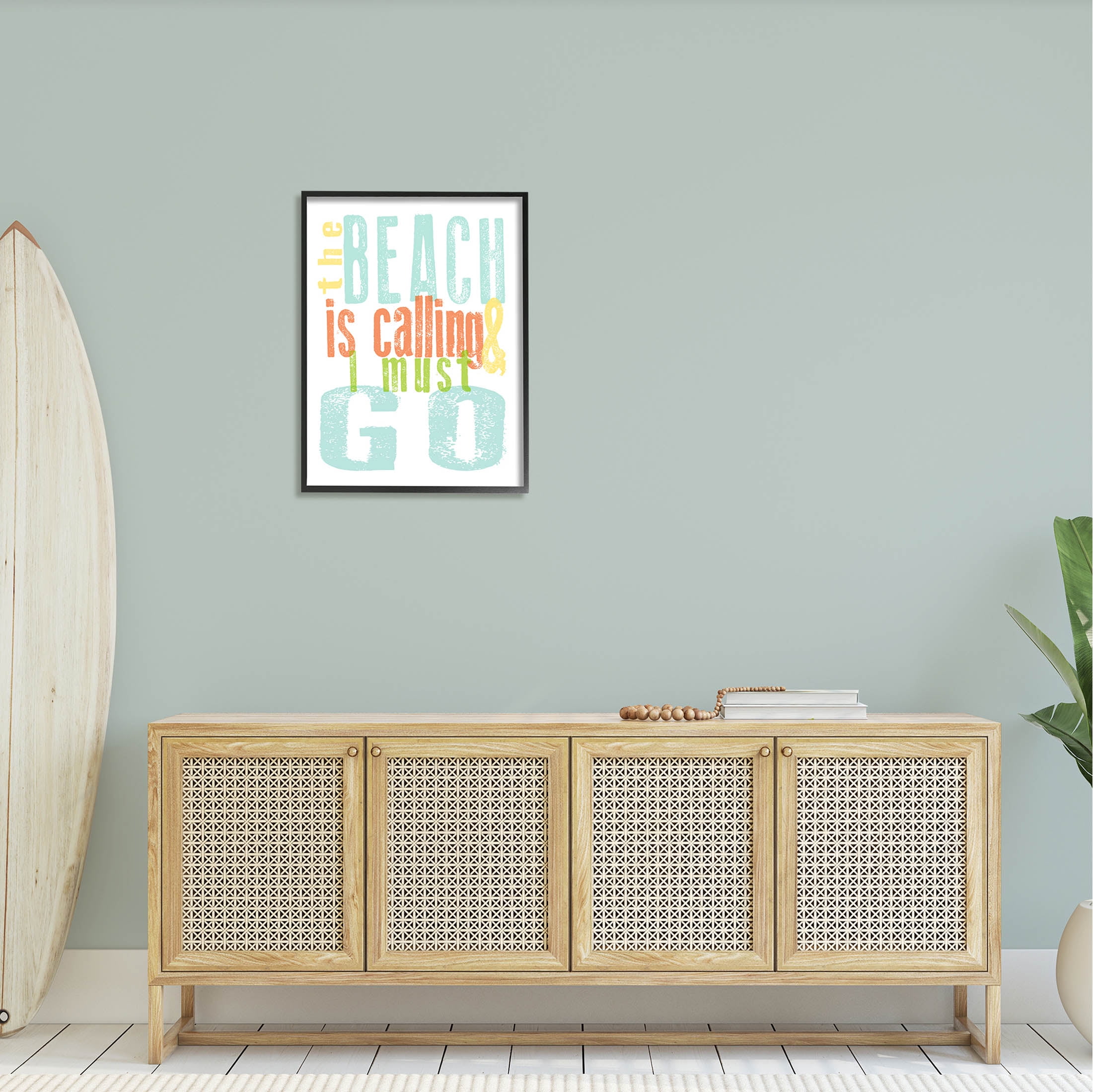 Stupell Industries Beach Is Calling I Must Go Phrase Graphic Art Black Framed Art Print Wall Art, Design by Alli Rogosich