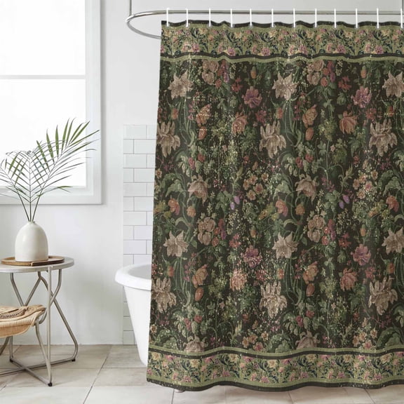 Sage Green Floral Shower Curtain Set, Waterproof Shower Curtains for Bathroom, Ethnic Tribe Abstract Art Flowers Washable Fabric Cloth Bath Curtain for Bathtub Decoration with Hooks 54x78 Inches