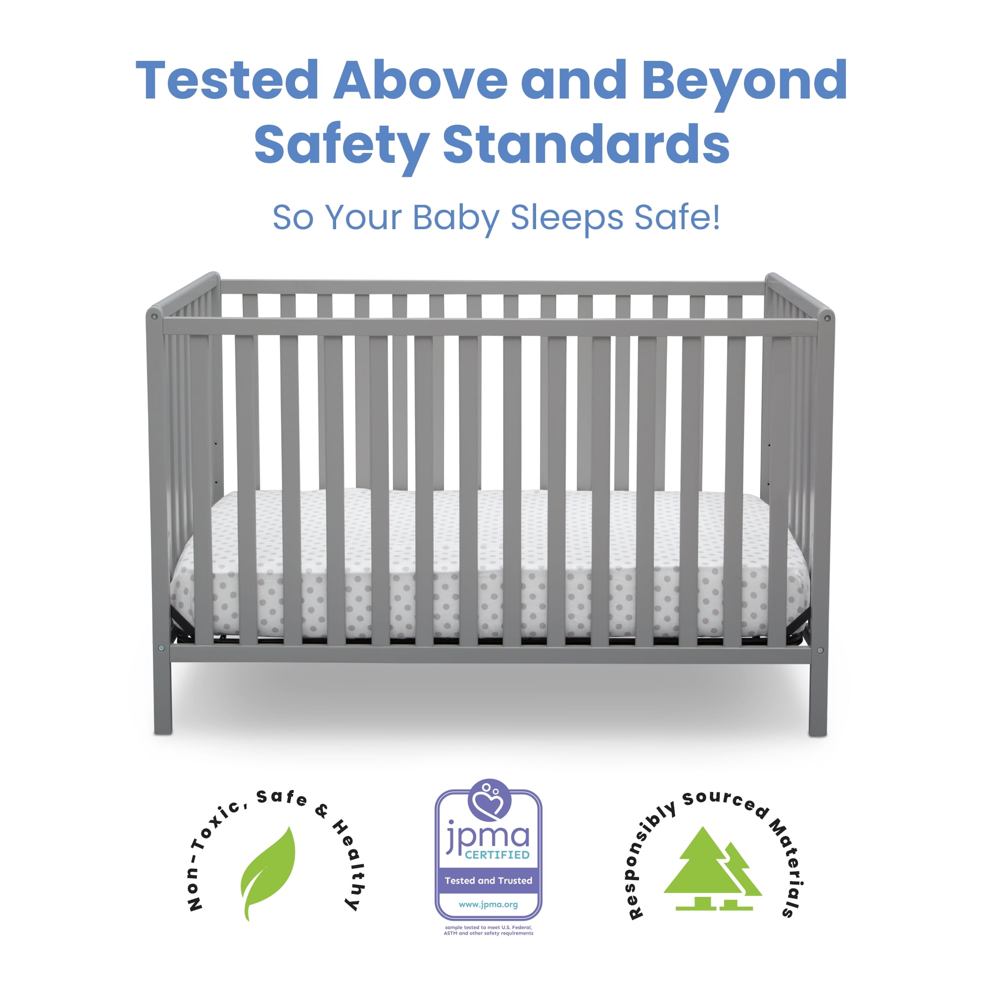 Delta Children Heartland 4-in-1 Convertible Crib, Greenguard Gold Certified, Gray