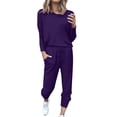 thumbnail image 2 of ZAZYULZ Two Piece Sets for Women Women Fashion Solid Color Long Sleeve Bandage Loose Long Pants 2 Set Piece(Purple,Xxl), 2 of 4