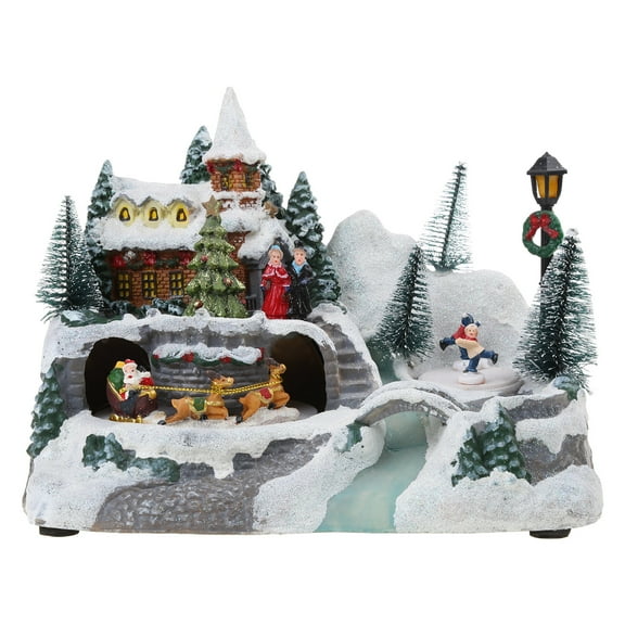 Christmas Snow House Figurine with Music Resin Crafts Art Statue for Home Restaurant Table Decoration