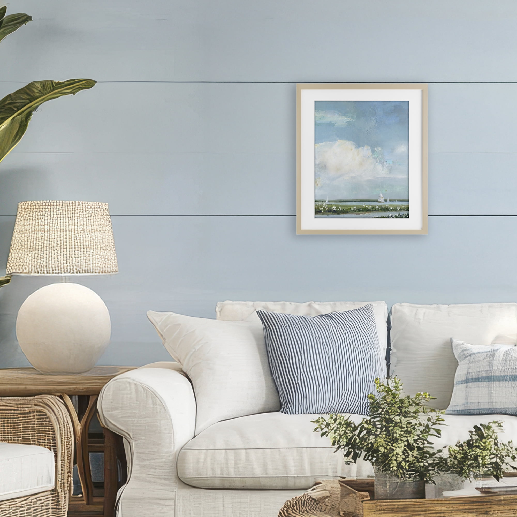 Stupell Industries Seaside Sailing Along Meadow Birch Framed Print Under Glass, design by Sally Swatland