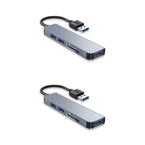sweethay Adaptador divisor de estación de acoplamiento de velocidad rápida portátil USB Hub convertidor de carcasa de aleación de aluminio accesorio Gris USB 3.0 2piezas