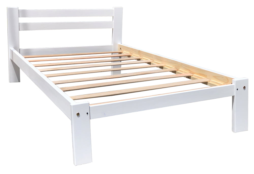 Solid Pine Wood White Bed Frame self assembly single double with slats lacquered 