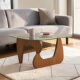 thumbnail image 2 of GZXS Modern Coffee Table, 43.3" Triangle Center Table with Glass Top for Living Room, Easy Assembly, Clear & Brown, 2 of 6