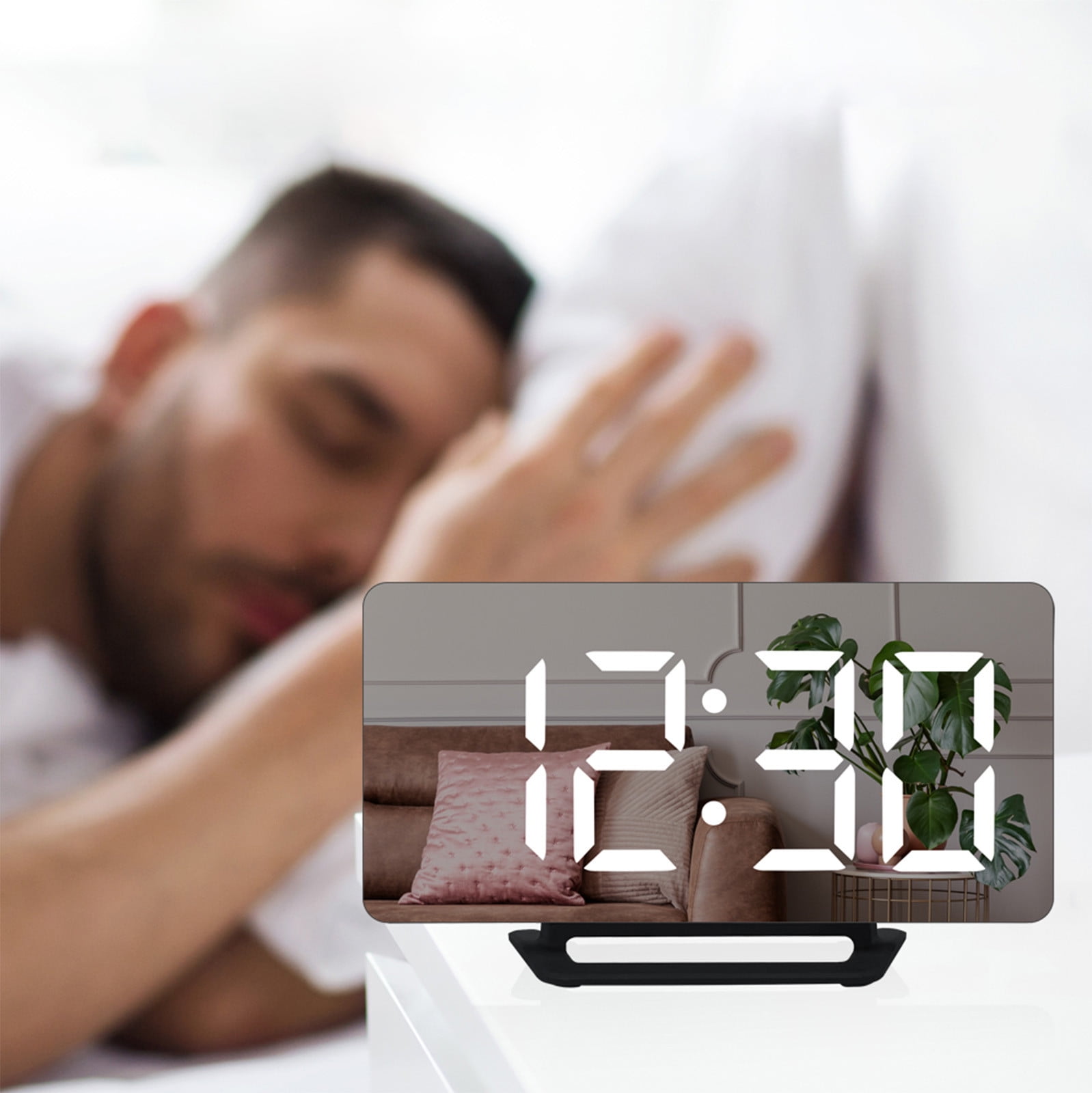 Shldybc Digital Alarm Clock Mirror Surface LED Electronic Clocks with