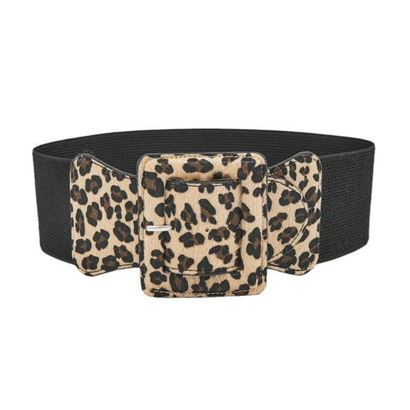 Retro Wide Waistband for Women Elegant Wild Style Belt with Leopard Print Retro Wide Girdle Belt Stylish Accessory