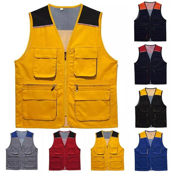 Hvyesh Women and Men Work Vest Multi-Pockets Zipper Work Vest Volunteer Activity Event Waistcoat Unisex Gilet Orange Vest