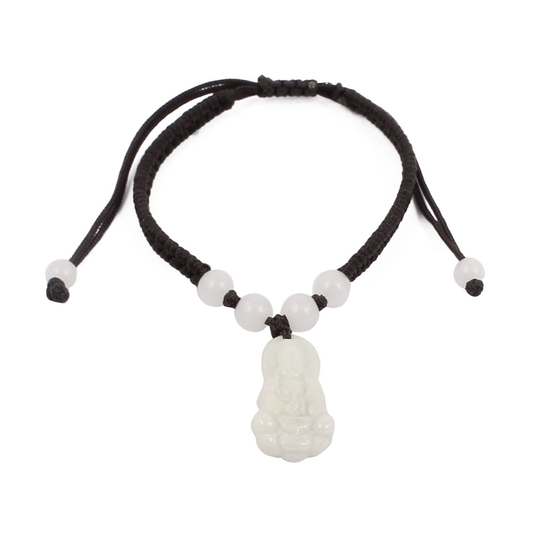 Lady Nylon Rope Plastic Crystal Beads Decor Pull String Bracelet Black