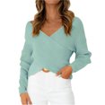 thumbnail image 2 of Moda mujer Color sólido manga larga Pullove cuello en V Casual suéter Tops Fridja  hjk2275, 2 of 8