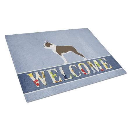 

Caroline s Treasures Boston Terrier Welcome Glass Cutting Board Large