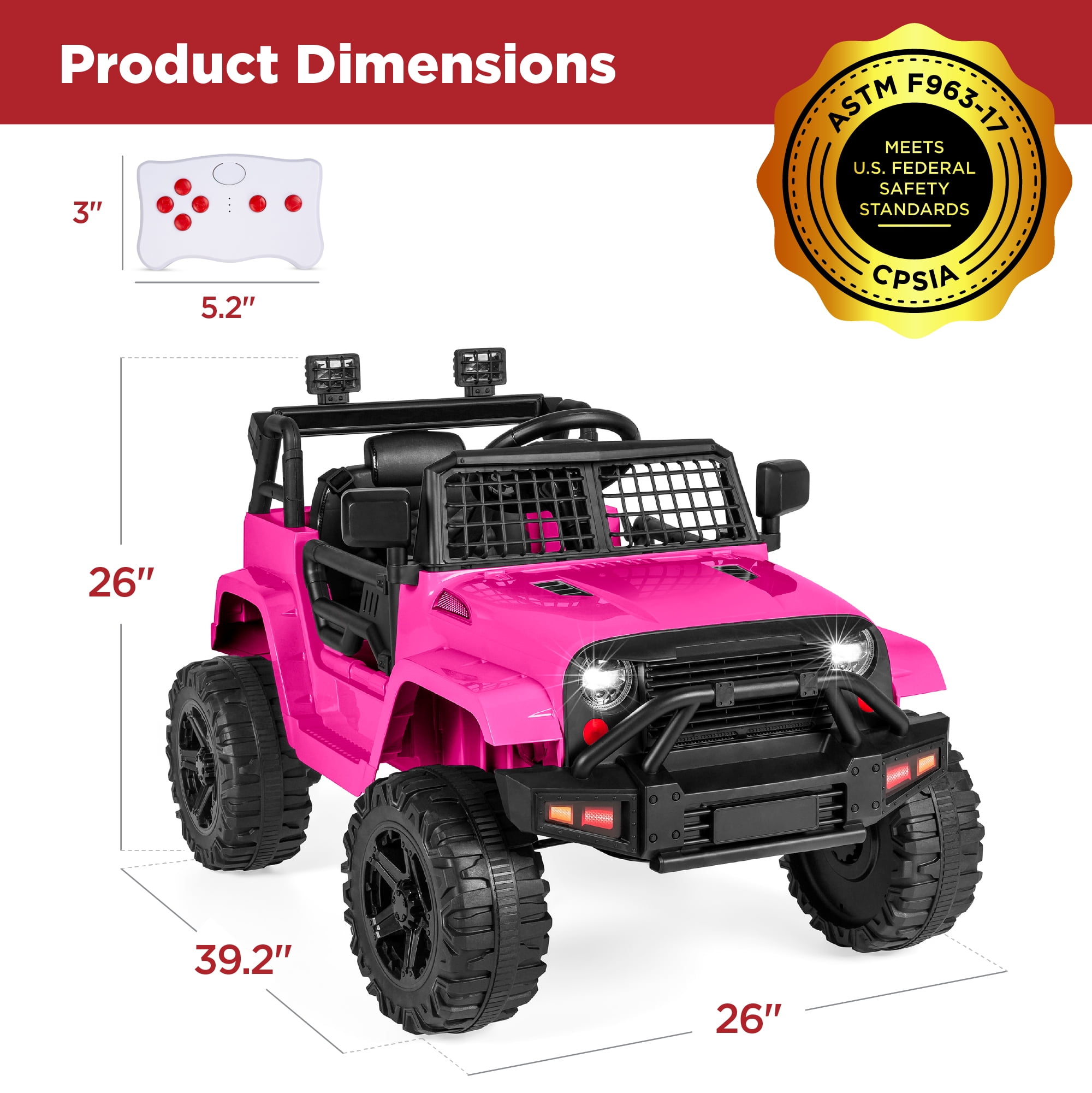 Free Shipping Best Choice Products 12V Kids Ride On Truck Car w Parent Remote Control Spring Suspension LED Lights Hot Pink Walmart