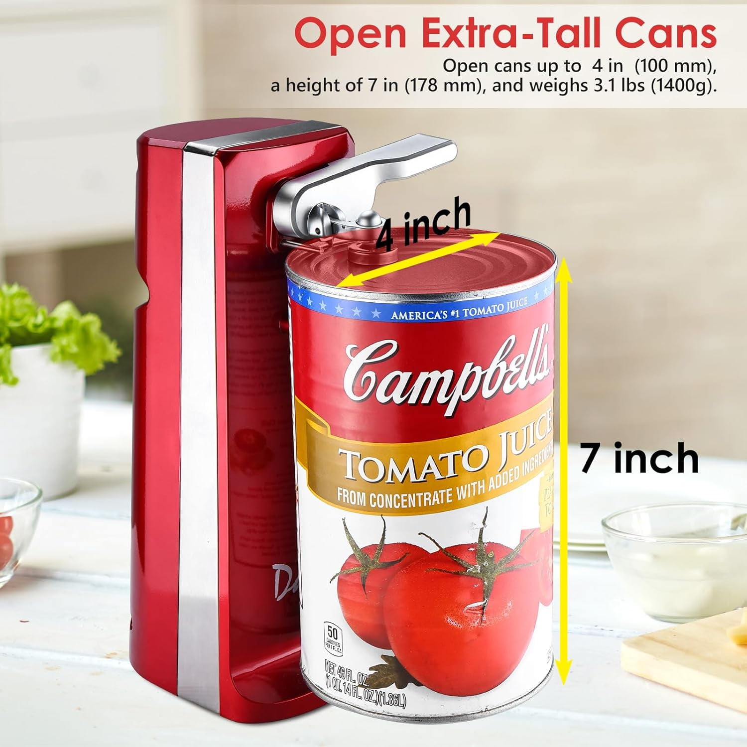 Davivy Electric Can Opener, 3-in-1 Design with Knife Sharpener & Bottle Opener, Red
