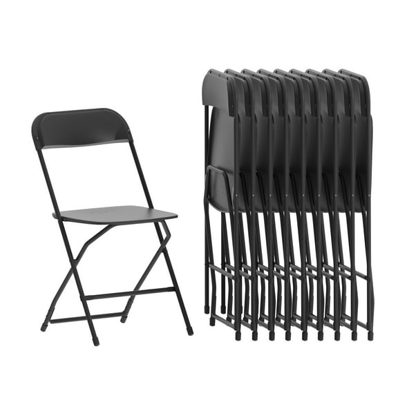 Emma Oliver Set of 10 Black Stackable Folding Plastic Chairs - 650 LB Weight Capacity