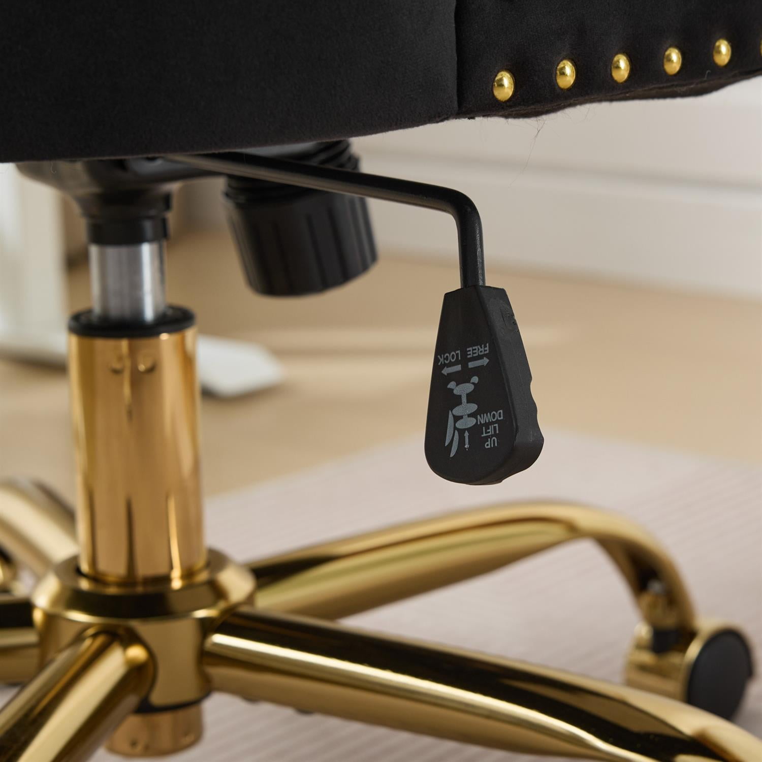 Demi Bonn 38" Tufted Button Velvet Upholstered Desk Chair with Adjustable Swivel, Metal Base for Home Office, Study, Black