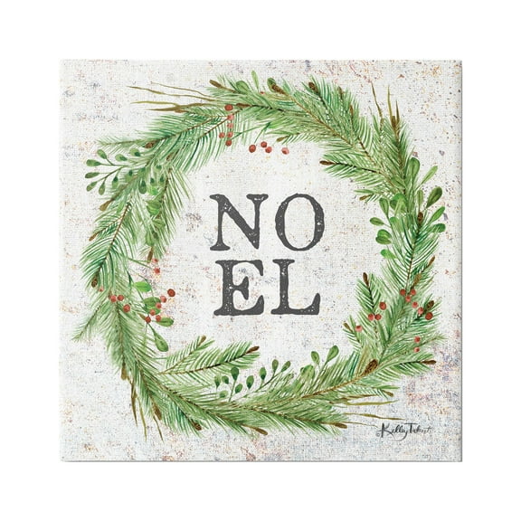 Stupell Industries Noel Seasonal Wreath Holiday Painting Gallery Wrapped Canvas Print Wall Art, 17 x 17