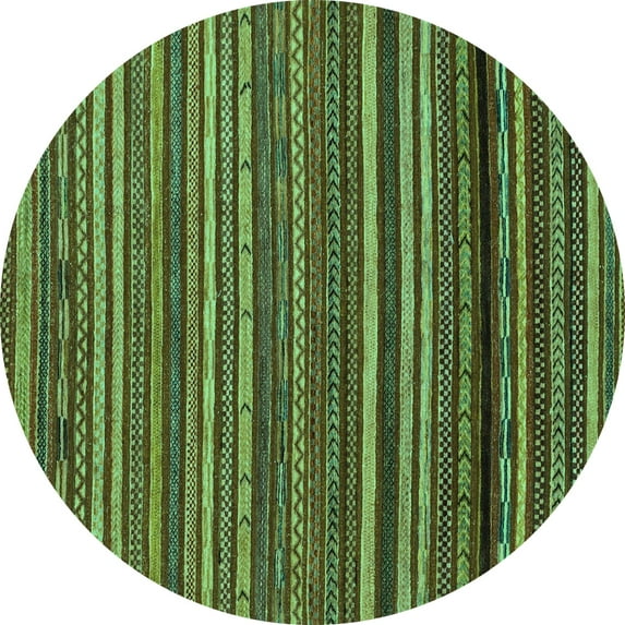 Ahgly Company Machine Washable Indoor Round Oriental Turquoise Blue Modern Area Rugs, 5' Round