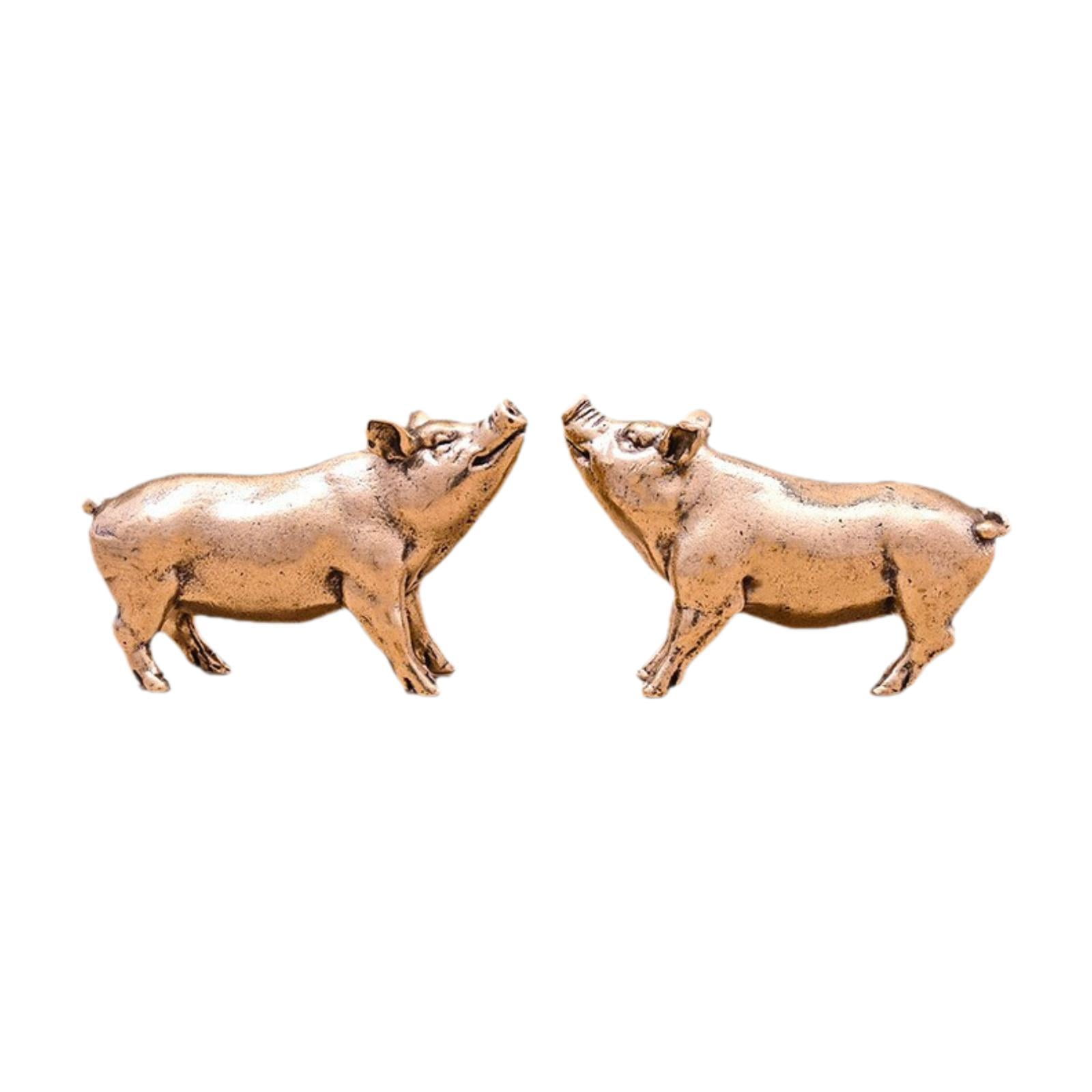 Esquirla 2 Pieces Pig Figurine Metal Miniature Sculpture Retro Home Decoration Small Statue Collectible Ornament Suitable for Bookshelf Cabinet Festival Gift