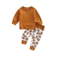thumbnail image 1 of Qmyliery Toddler’s T-shirt and Trousers Set Fashion Solid Color Long Sleeve Tops and Pumpkin Print Long Pants,0-3 Years, 1 of 9