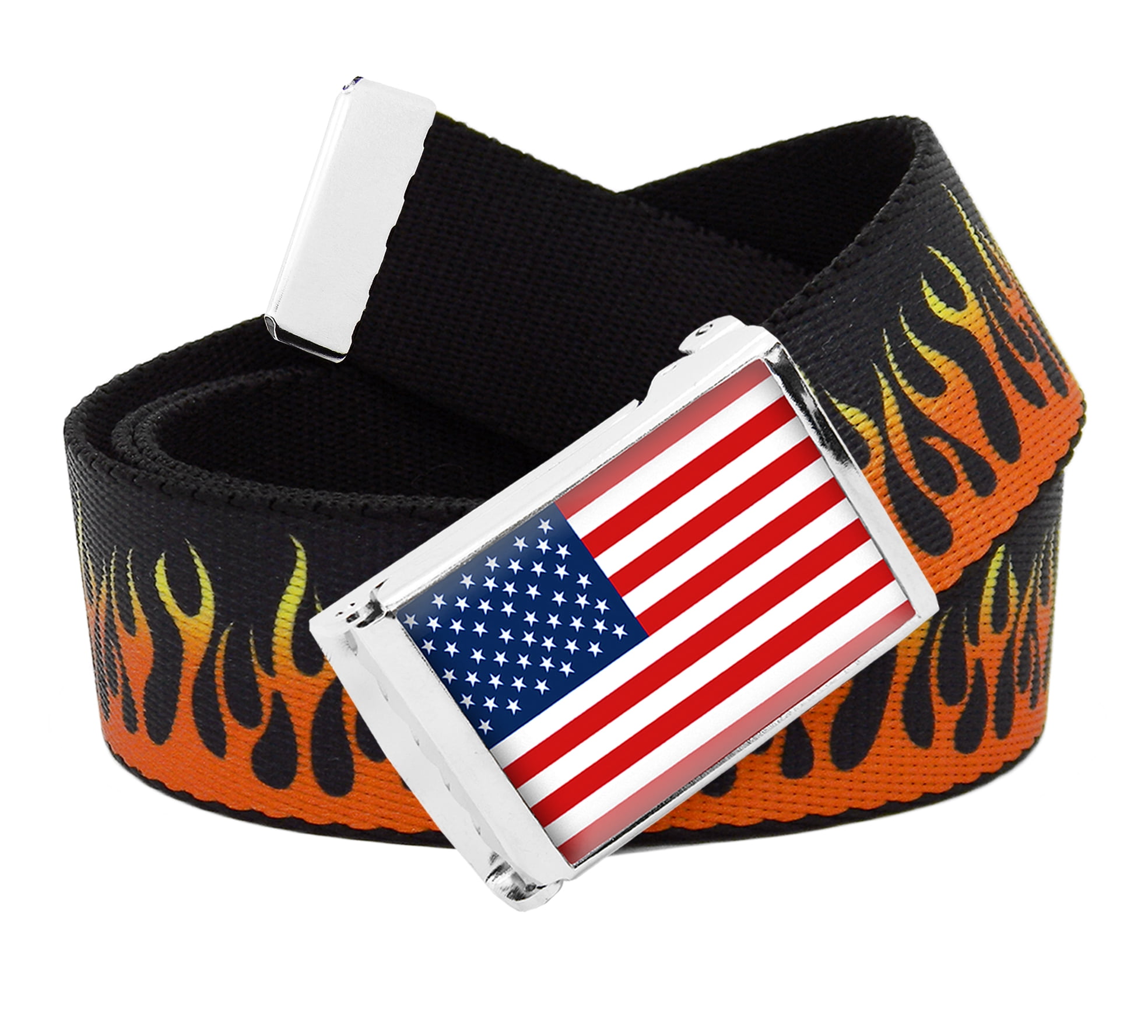 Build A Belt American Flag Flip Top Men's Belt Buckle with Canvas 