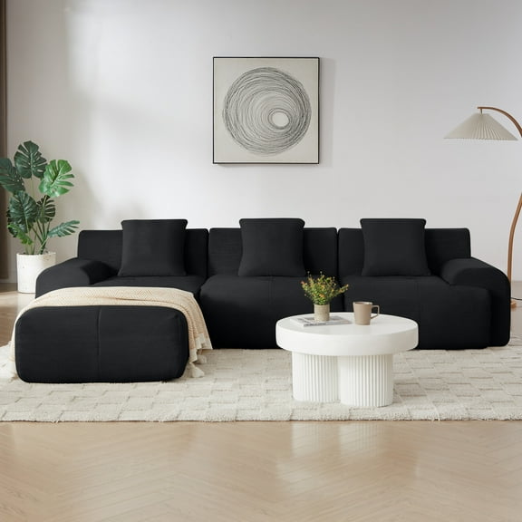 113" Modular Sectional Sofa for Living Room, High-Density Foam, Stain-Proof Corduroy, No Assembly Rquired, Black