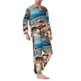 thumbnail image 2 of Salouo Coastal Style Garden Villa Print Button-Front Long Sleeve Pajama Set for Men, Soft 2Pjs Men's Long Sleeve Sleepwear-Small, 2 of 7