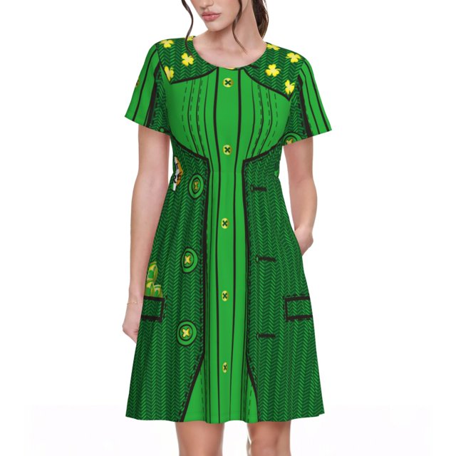 Balery St Patrick's day Vestidos sueltos de manga corta para mujer, vestidos de verano 2025, vestidos casuales de corte A con vuelo.