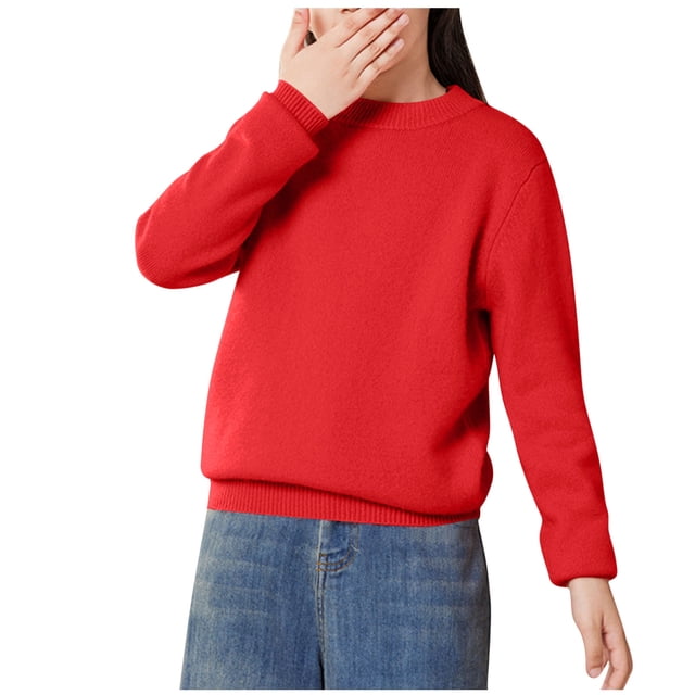 lcziwo Tricot pour Enfants Garçons Filles Col Rond Manches Longues Décontracté Automne Sortie, Rouge, 3-4 Ans