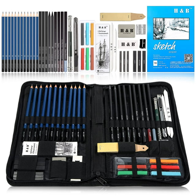 Set de lápices de dibujo H & B 48 Professional con bloc de dibujo