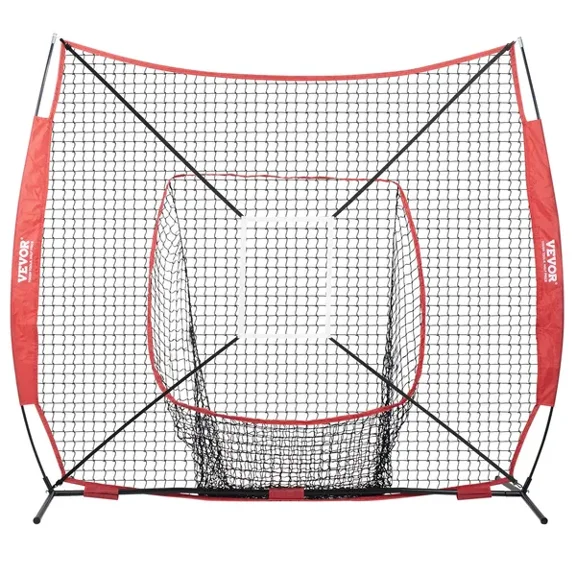 7x7 ft Portable Baseball Softball Practice Net with Bow Frame Carry Bag Strike Zone Ball and Batting Tee for Hitting Batting Catching Pitching Training