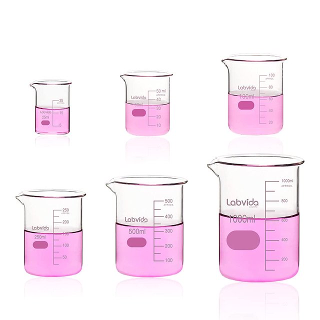 Juego de vasos de vidrio Labvida Upgrated, 6 tamaños, 25 ml-1000 ml 3.3 Boro