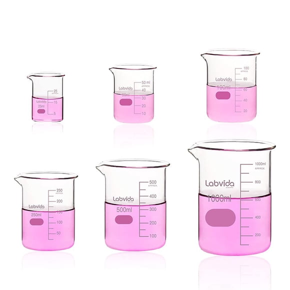 Juego de vasos de vidrio Labvida Upgrated, 6 tamaños, 25 ml-1000 ml 3.3 Boro