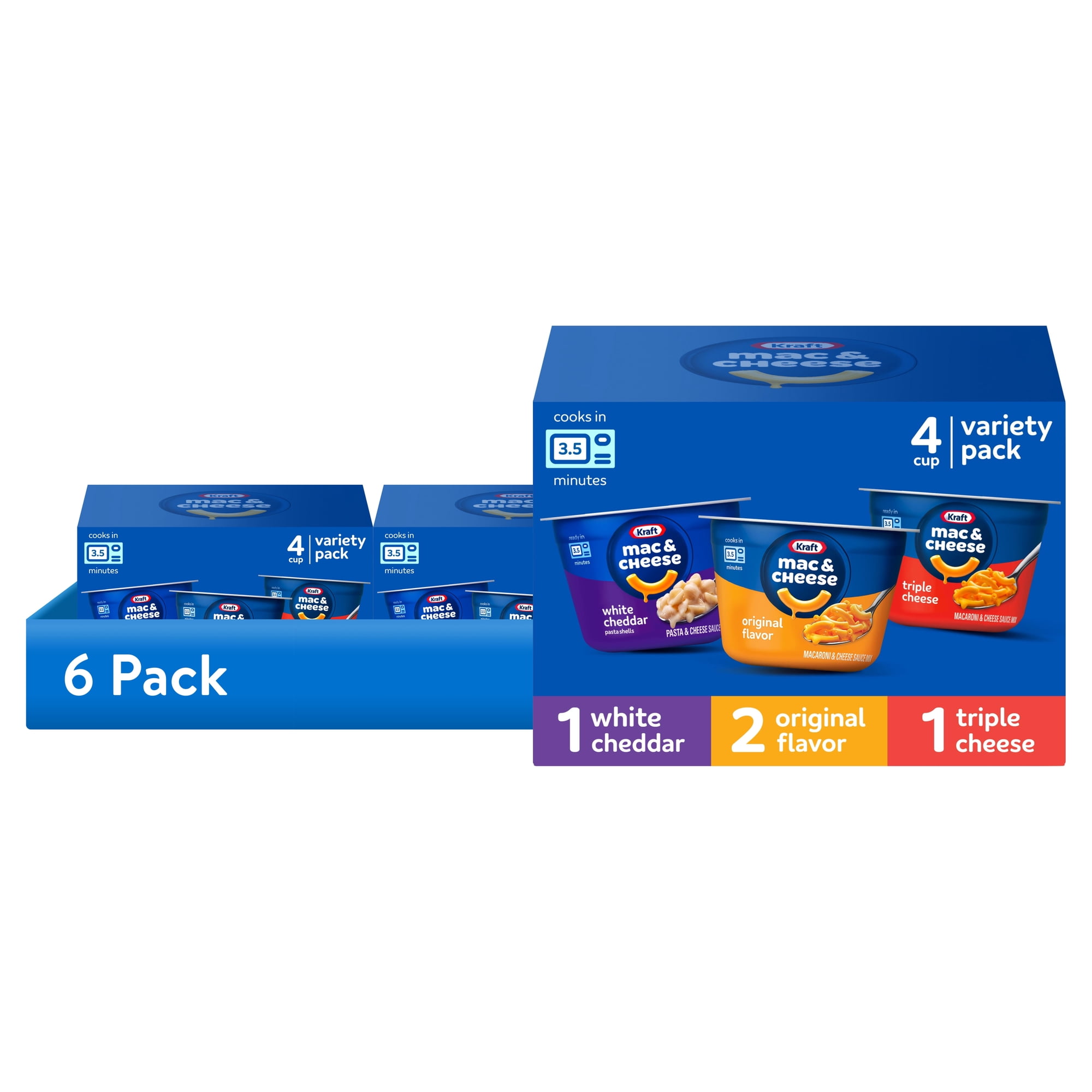 (6 pack) Kraft Mac and Cheese, 4 Cups, for Easy Dinner or Dinner Sides, Variety Pack, No Artificial Flavors, Preservatives or Dyes, 8.1 oz