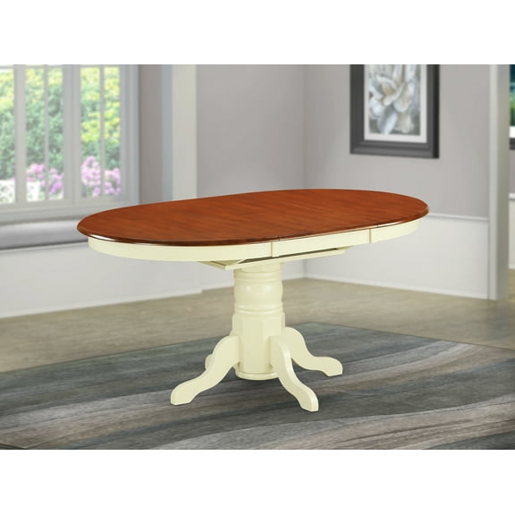 East West Furniture Avon Oval Wood Butterfly Leaf Dining Table in Cherry/White