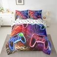 thumbnail image 2 of Feelyou Neon Cartoon Gamepad Bedding Comforter Set 7pcs, Futuristic Lightning King Bedding Sets, Teen Boy Kid Child Reversible Bed Sheets, Microfiber Bedroom Decor, 3-Piece, 2 of 7