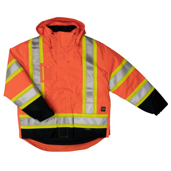 Work King 5-in-1 Hi-Vis Class 2 Safety Jacket, Fleece Lined, All Seasons Mens, Fluorescent Orange, XL